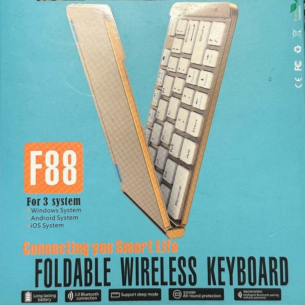 F88 Foldable Wireless Bluetooth Keyboard Gold iOS Android Windows - Picture 10 of 11